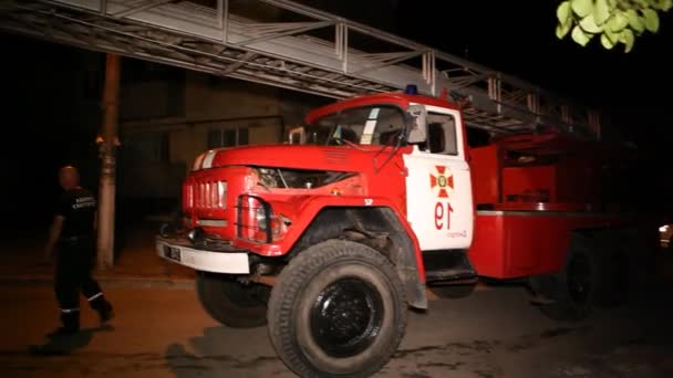 Fire Trucks Fire Engine Ukraine Night Call — Stock Video