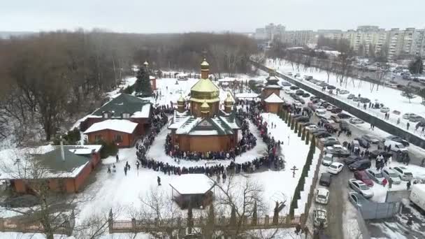 Temple Honor Icon Mother God Iverskaya Aerial View Air Shoot — Stock Video