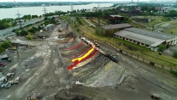 Pour Molten Slag Diesel Locomotive Tank Metallurgical Plant Aerial Panoramic — 비디오