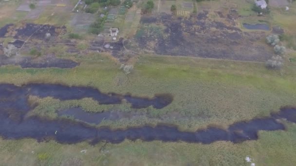 Brandweerwagen Blust Een Bosbrand Uit Brandend Gras Met Behulp Van — Stockvideo