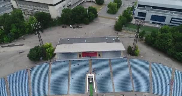 Pemain Rugby Perempuan Pelatihan Stadion Meteor Dnipro Udara Panorama Top — Stok Video