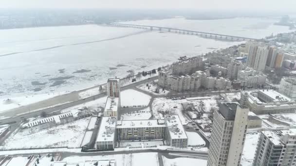 Зимний Город Вид Высоты Вид Городской Парк Покрытый Снегом Вид — стоковое видео