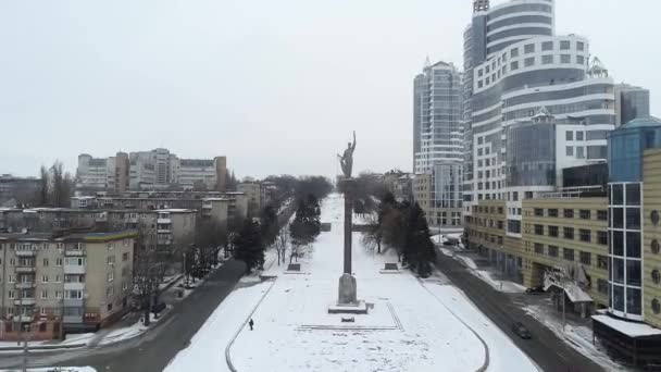 Kış Şehri Yükseklikten Manzara Karla Kaplı Bir Şehir Parkı Kış — Stok video