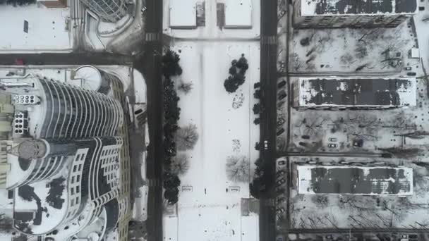 Ciudad Invierno Vista Desde Altura Vista Parque Ciudad Cubierta Nieve — Vídeos de Stock