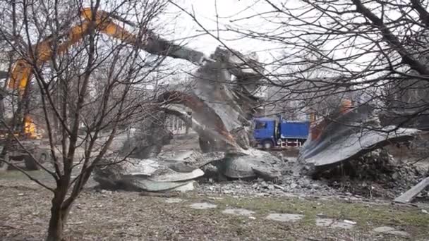 Demontering Monumentet Dnepr Ukraina Nära Meteor Antenn Panoramautsikt Flygande Himmel — Stockvideo