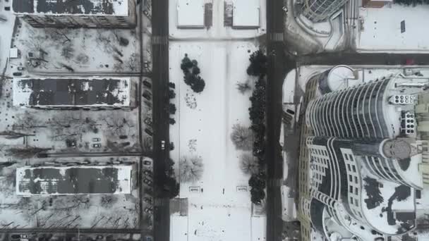 Zimní Město Pohled Výšky Pohled Městský Park Pokrytý Sněhem Pohled — Stock video