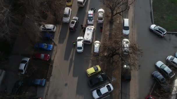 Verkeersongeval Met Twee Botsingen Panoramisch Uitzicht Vanuit Lucht Vanuit Helikopter — Stockvideo