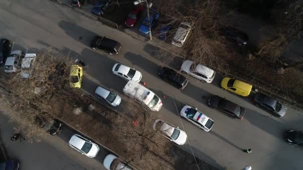 Дтп Двома Автомобілями Повітряний Вид Зверху Панорамний Вид Фотографій Польоту — стокове відео