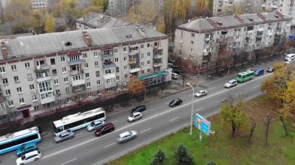 Luftaufnahme Des Verkehrsunfalls Verkehrssicherheit Die Fließenden Autos Der Innenstadt Nicht — Stockvideo