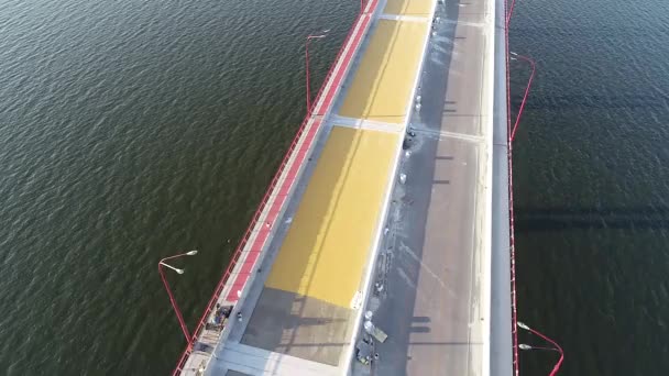 Reparation Den Nya Bron Dnipro Ukraina Flyg Över Bron — Stockvideo