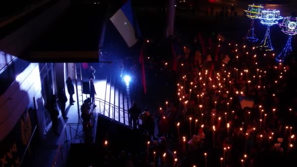 Ukraina Dnepr Dnipro Ficklampa Procession Antenn Panoramautsikt Copter Drönare Himmel — Stockvideo