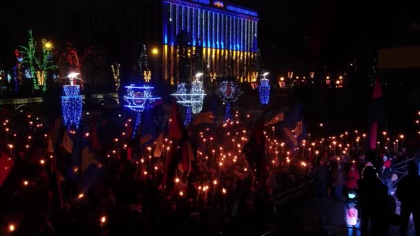 Ukraine Dnepr Dnipro Torchlight Procession Aerial Panoramic Top View Copter — Stock Video