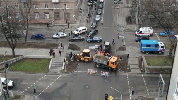 Ucrania Dnipro Los Hombres Que Trabajan Duro Construcción Carreteras 2019 — Vídeos de Stock