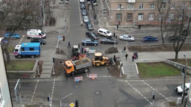 Ucrania Dnipro Los Hombres Que Trabajan Duro Construcción Carreteras 2019 — Vídeos de Stock