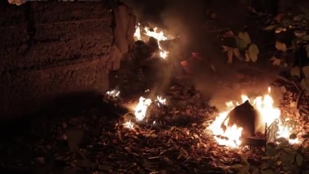 Aerial Rastreamento Drone Shot Com Vista Para Floresta Chamas Incêndios — Vídeo de Stock