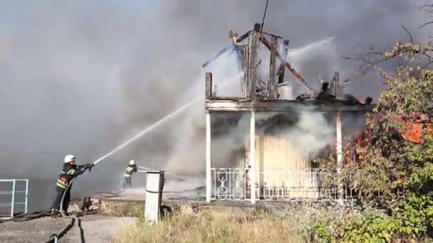 Stor Brand Med Svart Rök Antenn Topp Panoramautsikt Himmel Flyga — Stockvideo