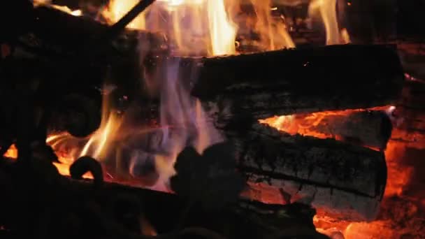 Burn fire with wood and legs — Stock Video