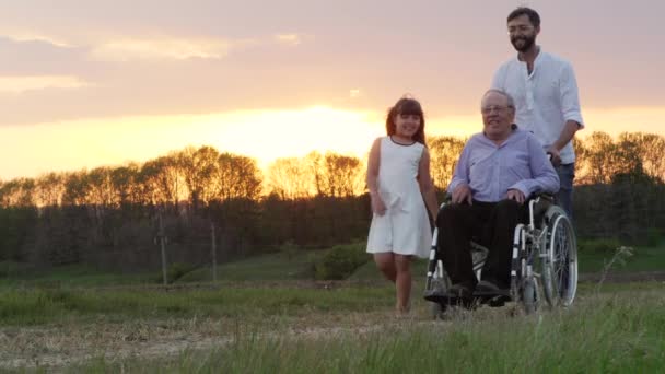 Behinderter Opa sitzt im Rollstuhl — Stockvideo
