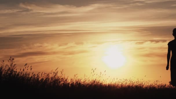 Loper vrouw uitgevoerd bij zonsondergang — Stockvideo