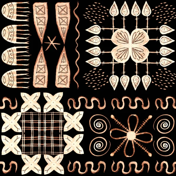 Pintura de aborígenes tribais africanos. Padrões geométricos sem costura. Fundo marrom — Fotografia de Stock