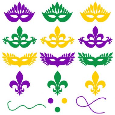 Mardi gras. Beyaz bir arka plan üzerinde nesne kümesi
