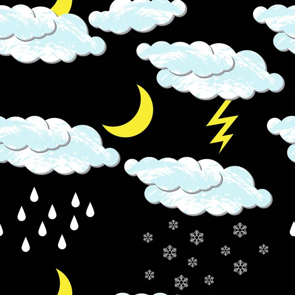 Παγκόσμια Μέρα Μετεωρολογίας. Σύννεφα, φεγγάρι, βροχή, χιόνι — Διανυσματικό Αρχείο