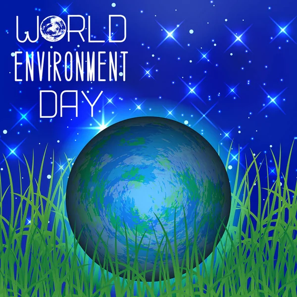 Día Mundial del Medio Ambiente. Planeta Tierra. Texto con el nombre de la fiesta — Vector de stock