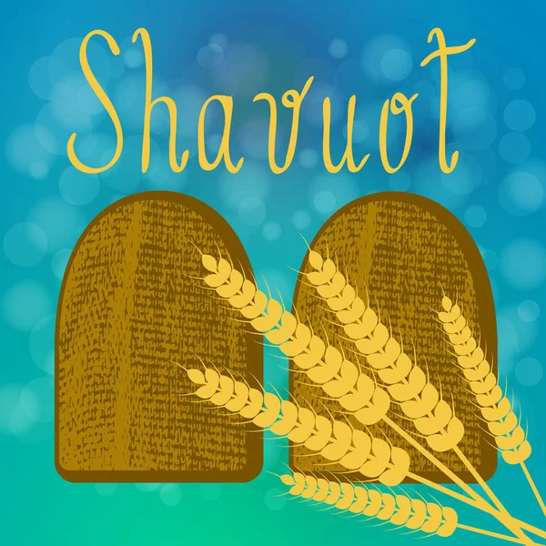 Shavuot. Concept de vacances judaïque. Comprimés de l'alliance. Oreilles de blé — Image vectorielle
