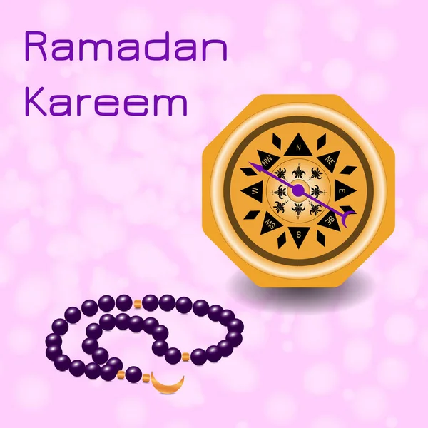 Ramadan Kareem. Chaplet et boussole — Image vectorielle
