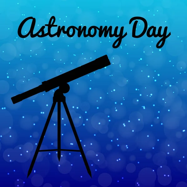 Astronomi gün. Gece gökyüzünde yıldızlar ile. Bir teleskop silüeti