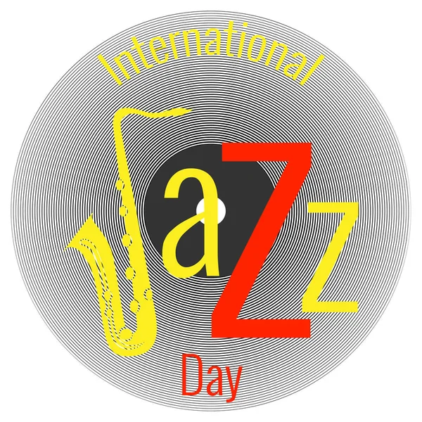 Journée internationale du jazz. Fond blanc, saxophone — Image vectorielle