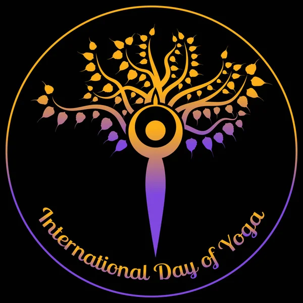 Internationaler Tag des Yoga. die Figur eines Mannes in einer Yoga-Asana lohnt sich vor dem Hintergrund des Bodhi-Baumes — Stockvektor