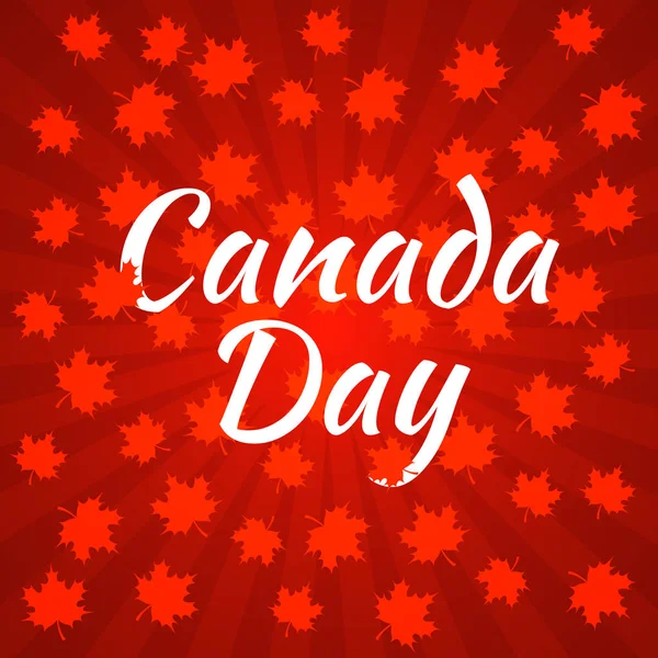 Ημέρα του Καναδά. Σκούρο κόκκινο φόντο, ακτίνες από το κέντρο, κόκκινα σφεντάμια — Διανυσματικό Αρχείο