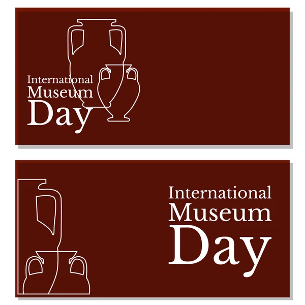 Διεθνής Ημέρα Μουσείων. Όνομα διακοπών και δύο βάζα. Διαφημιστικά φυλλάδια για τους συμμετέχοντες στην εκδήλωση. — Διανυσματικό Αρχείο