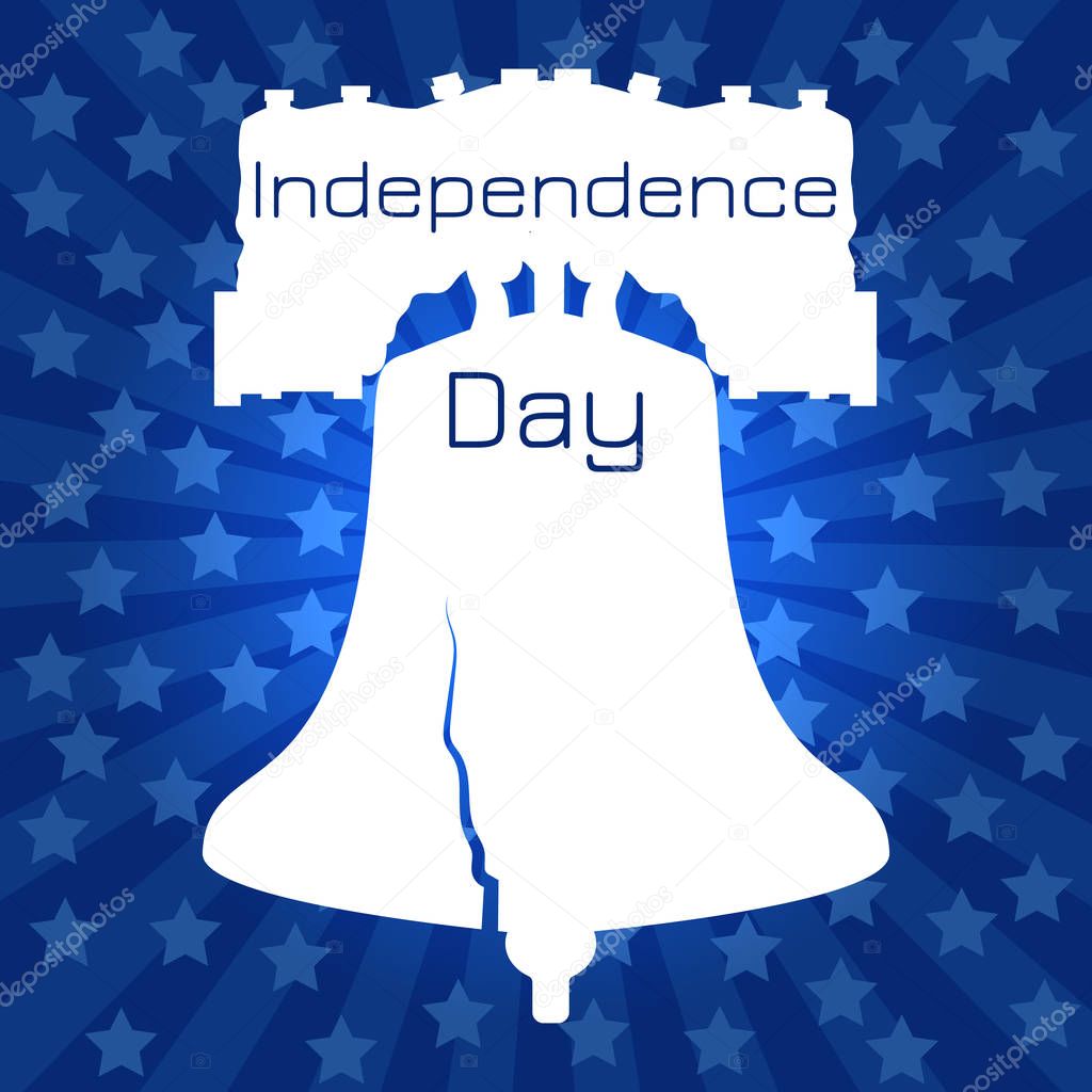 Independence Day of the USA. Liberty Bell. Silhouette with stars on background