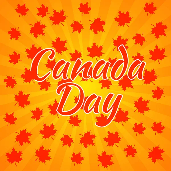 Ημέρα του Καναδά. Πορτοκαλί φόντο, ακτίνες από το κέντρο, κόκκινα σφεντάμια — Διανυσματικό Αρχείο