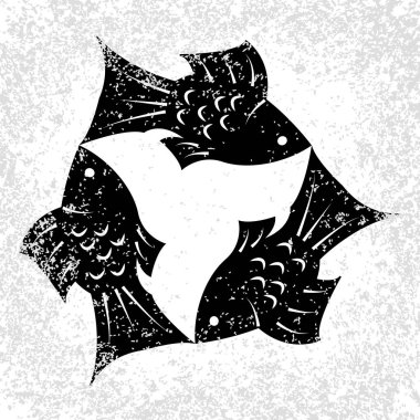 Trinity Pazar. Hıristiyan tatil. Üç balık, simetrik olarak bulunmaktadır. Siyah ve beyaz