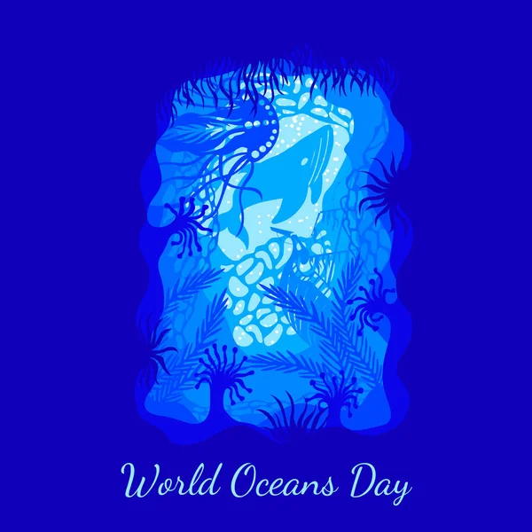 Всемирный День Океанов Июня Концепция Экологического Праздника Вид Подводной Пещеры — стоковый вектор