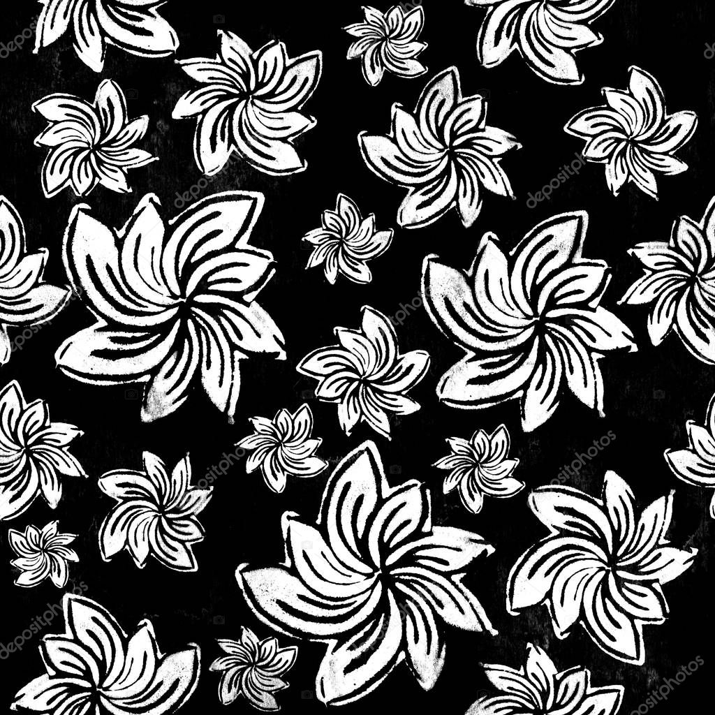 Floral seamless background. Black and white illustration.