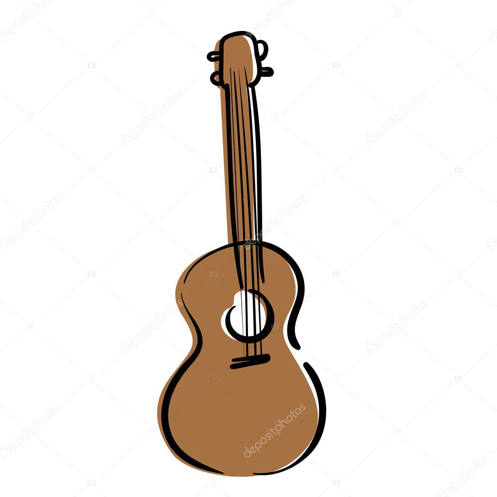 Hawaiian guitar, ukulele. Vector doodle illustration. Musical instrument
