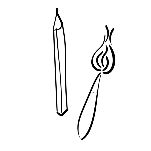 Pencil and brush. Vector sketch illustration. Isolated on a white. Line graphics — 图库矢量图片