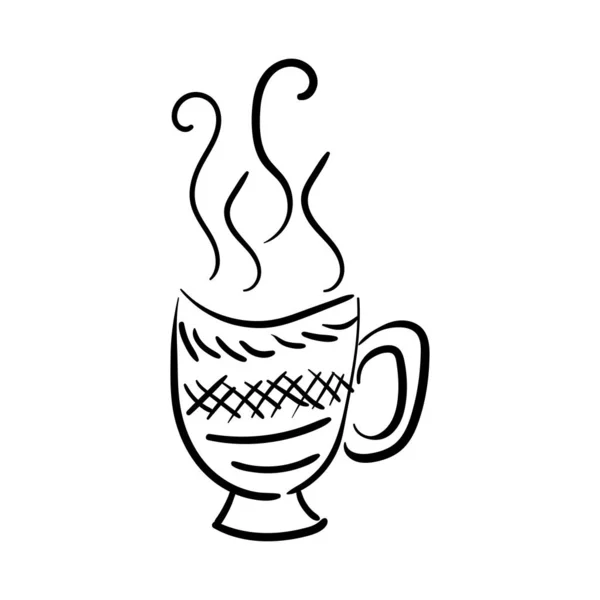 紅茶、コーヒー、植物の枝のカップ。ベクトルスケッチイラスト。白に隔離された. — ストックベクタ