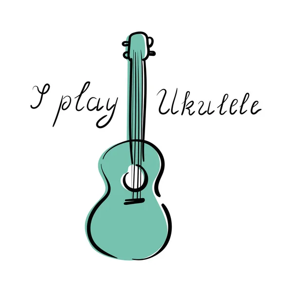 Saya bermain ukulele - huruf, musik, memainkan alat musik, gitar Hawaii, ukulele . - Stok Vektor
