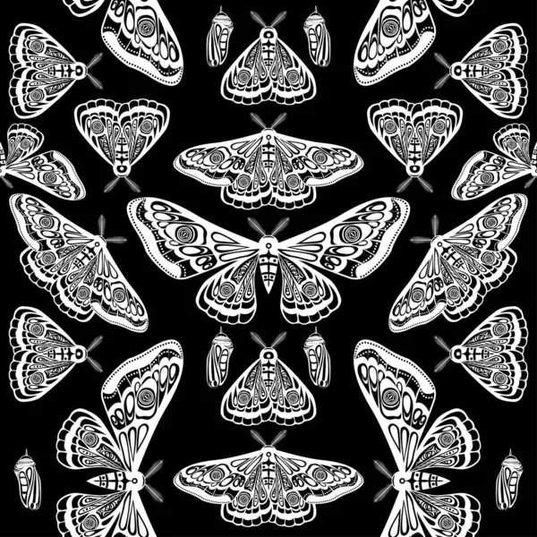 Night moth, butterfly pupa. Vector illustration. Seamless pattern.