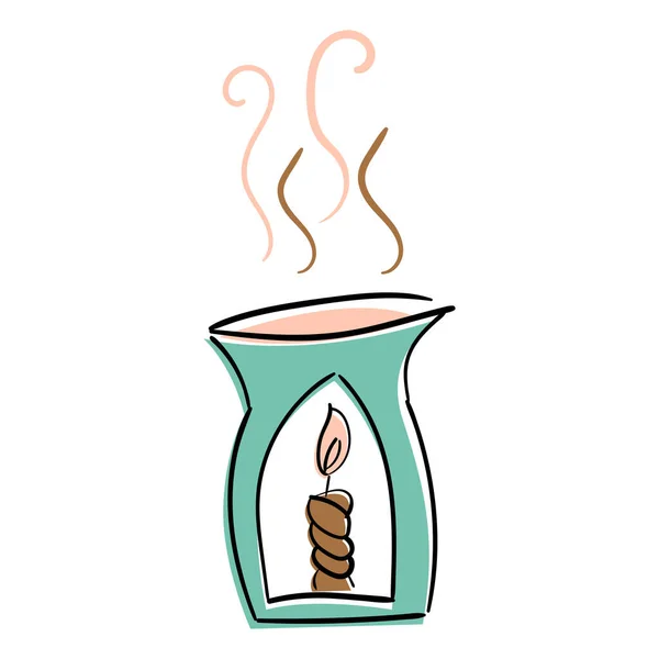 Oil burner. Burning candle. Aromatherapy. Vector doodle illustration. Isolated on white. — Stock Vector