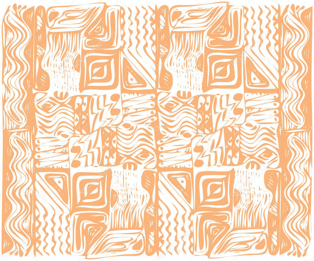 African tribal aborigines beige ornament. Geometric patterns. Vector illustration. Jagged sloppy contours