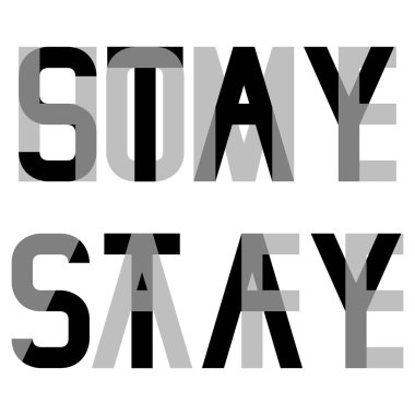 Evde kal, güvende kal. Coronavirus tipografi poster tasarımı. Kelimelerin harfleri renk ve şeffaflık kullanılarak birleştirilir..