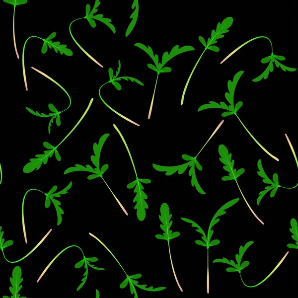 Microgreens Shungiku. Las semillas que brotan de la planta. Patrón sin costuras. Suplemento vitamínico, comida vegana . — Archivo Imágenes Vectoriales