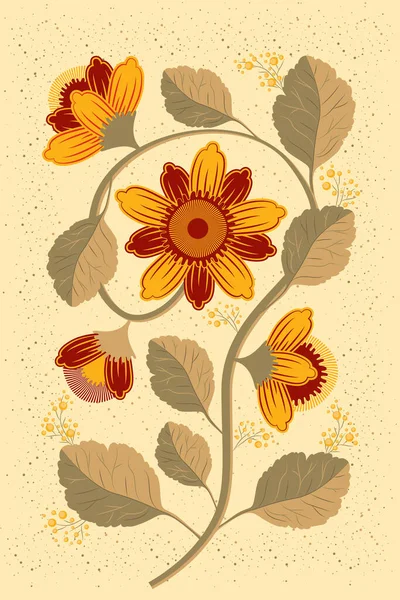 Vintage Βοτανική Εικονογράφηση Λουλούδι Φαντασίας Ένα Κοτσάνι Φύλλα Και Μπουμπούκια — Διανυσματικό Αρχείο