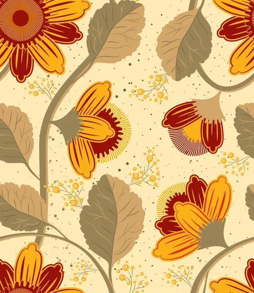 Винтажная Ботаническая Иллюстрация Фантазийный Цветок Стебле Листьями Бутонами Палитра Ретро — стоковый вектор